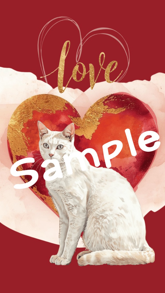 レッド♡バレンタイン♡ハートと猫のデジタルペーパー5点セット