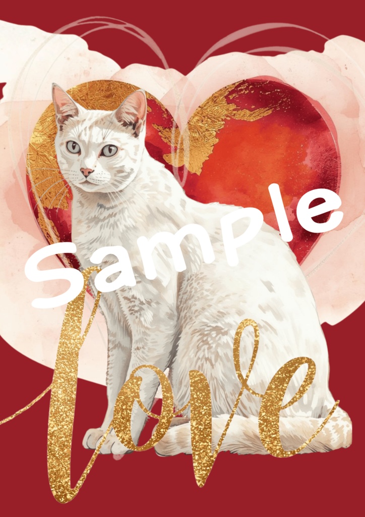 レッド♡バレンタイン♡ハートと猫のデジタルペーパー5点セット