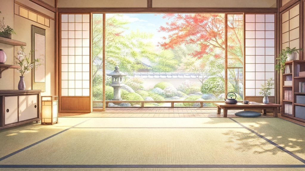 【配信・TRPG背景】和室と縁側|昼夕夜・雨・深夜の5差分15枚|横4K・FHD・縦|VTuber・ココフォリア・商用OK
