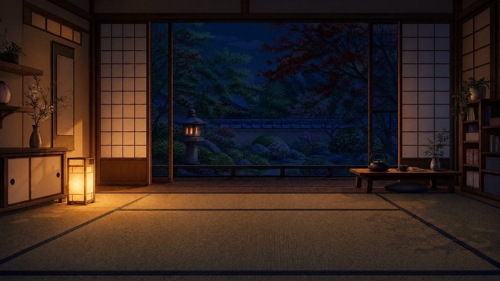 【配信・TRPG背景】和室と縁側|昼夕夜・雨・深夜の5差分15枚|横4K・FHD・縦|VTuber・ココフォリア・商用OK