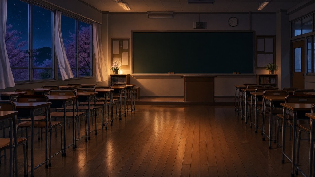 【配信・TRPG背景】放課後の教室|昼夕夜・雨・深夜の5差分15枚|横4K・FHD・縦|VTuber・ココフォリア・商用OK