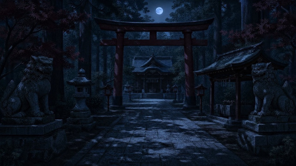 【配信・TRPG背景】神社の境内|昼夕夜・雨・深夜の5差分15枚|横4K・FHD・縦|VTuber・ココフォリア・商用OK