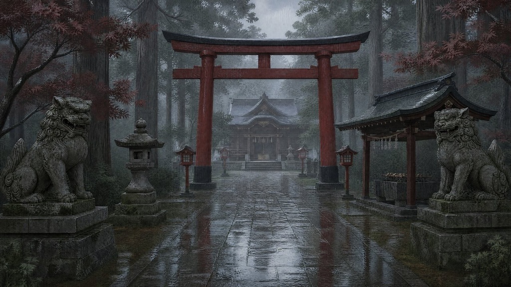 【配信・TRPG背景】神社の境内|昼夕夜・雨・深夜の5差分15枚|横4K・FHD・縦|VTuber・ココフォリア・商用OK