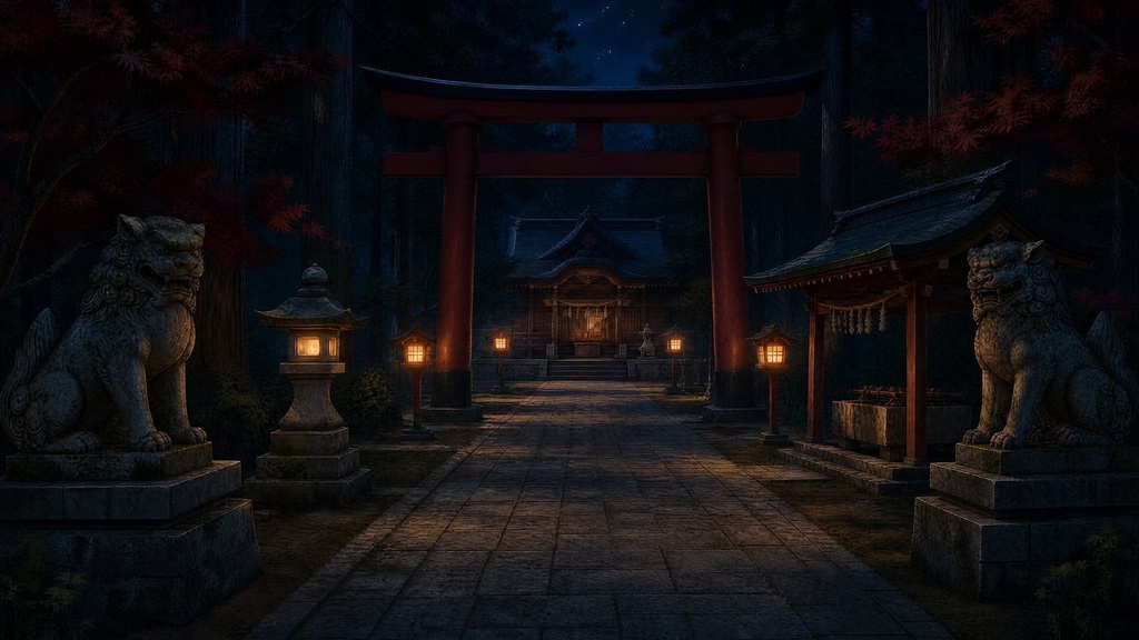 【配信・TRPG背景】神社の境内|昼夕夜・雨・深夜の5差分15枚|横4K・FHD・縦|VTuber・ココフォリア・商用OK