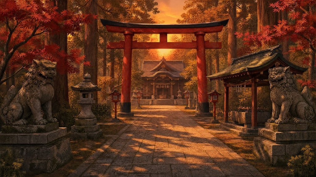 【配信・TRPG背景】神社の境内|昼夕夜・雨・深夜の5差分15枚|横4K・FHD・縦|VTuber・ココフォリア・商用OK