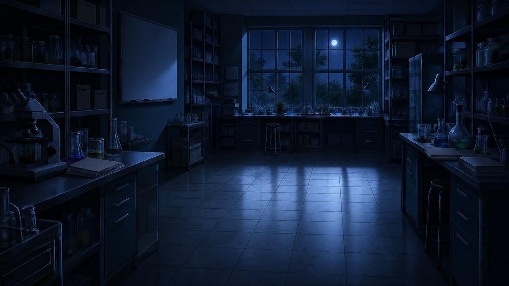 【配信・TRPG背景】理科の研究室|昼夕夜・雨・深夜の5差分15枚|横4K・FHD・縦|VTuber・ココフォリア・商用OK