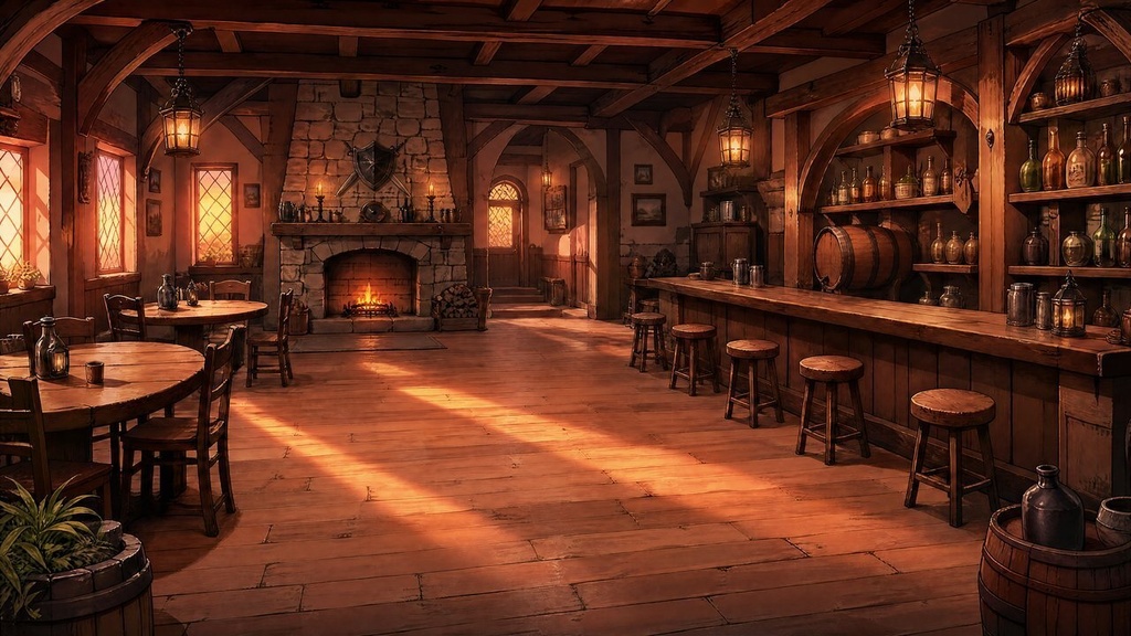 【配信・TRPG背景】ファンタジーの酒場|昼夕夜・雨・深夜の5差分15枚|横4K・FHD・縦|VTuber・ココフォリア・商用OK