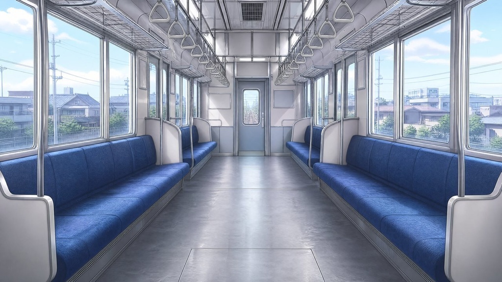 【配信・TRPG背景】電車の車内|昼夕夜・雨・深夜の5差分15枚|横4K・FHD・縦|VTuber・ココフォリア・商用OK