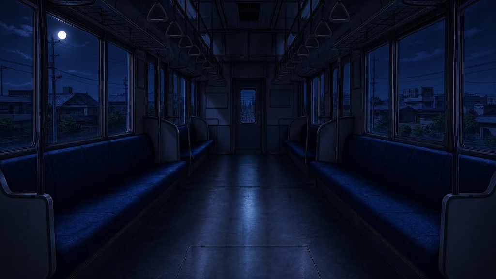 【配信・TRPG背景】電車の車内|昼夕夜・雨・深夜の5差分15枚|横4K・FHD・縦|VTuber・ココフォリア・商用OK