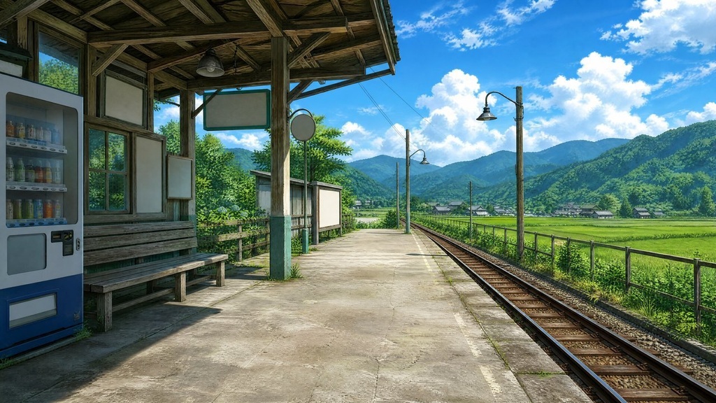 【配信・TRPG背景】田舎の駅のホーム|昼夕夜・雨・深夜の5差分15枚|横4K・FHD・縦|VTuber・ココフォリア・商用OK