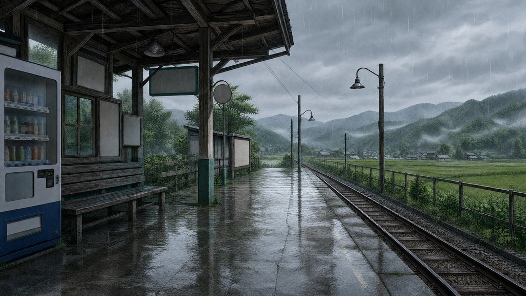 【配信・TRPG背景】田舎の駅のホーム|昼夕夜・雨・深夜の5差分15枚|横4K・FHD・縦|VTuber・ココフォリア・商用OK