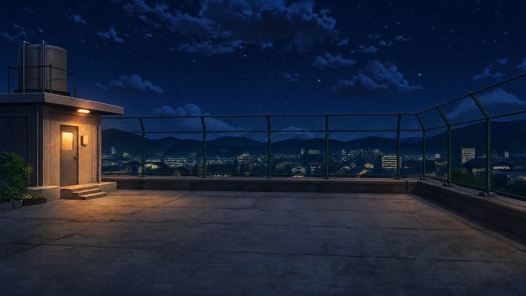 【配信・TRPG背景】学校の屋上|昼夕夜・雨・深夜の5差分15枚|横4K・FHD・縦|VTuber・ココフォリア・商用OK