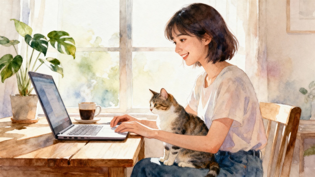 リモートワークをする女性