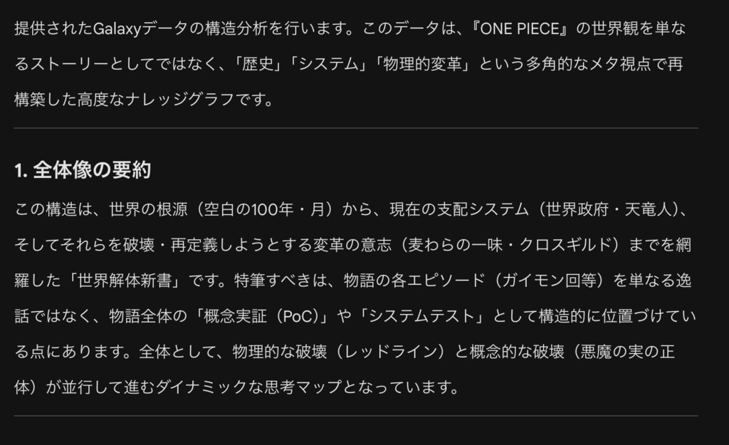 ONE PIECE 構造分析 Galaxy — 98ノードの3D思考空間