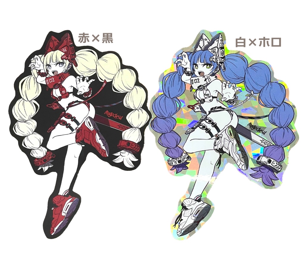 magodesu×中央町戦術工芸コラボステッカー_赤黒 / 白ホロ