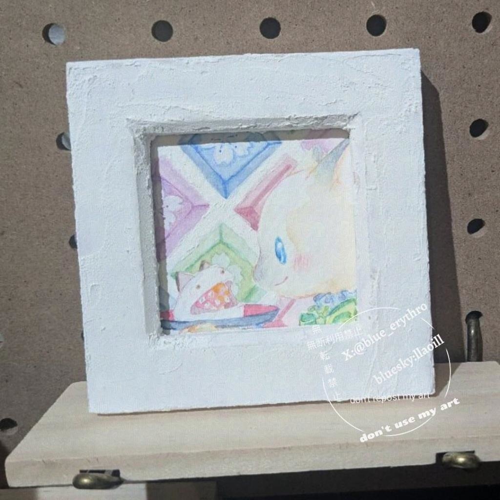 ミニ原画 うさぎとねこと和菓子