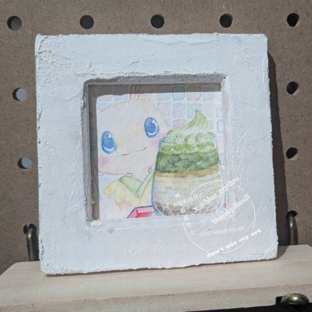 ミニ原画 うさぎとねこと和菓子