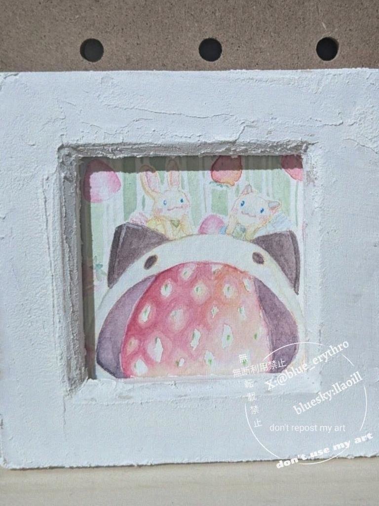 ミニ原画 うさぎとねこと和菓子