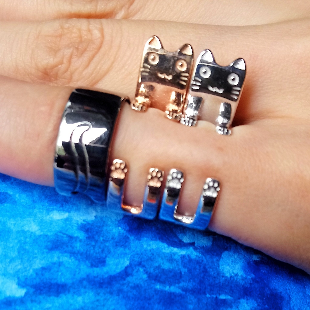 癒し系抱きしめる猫シルバーリング