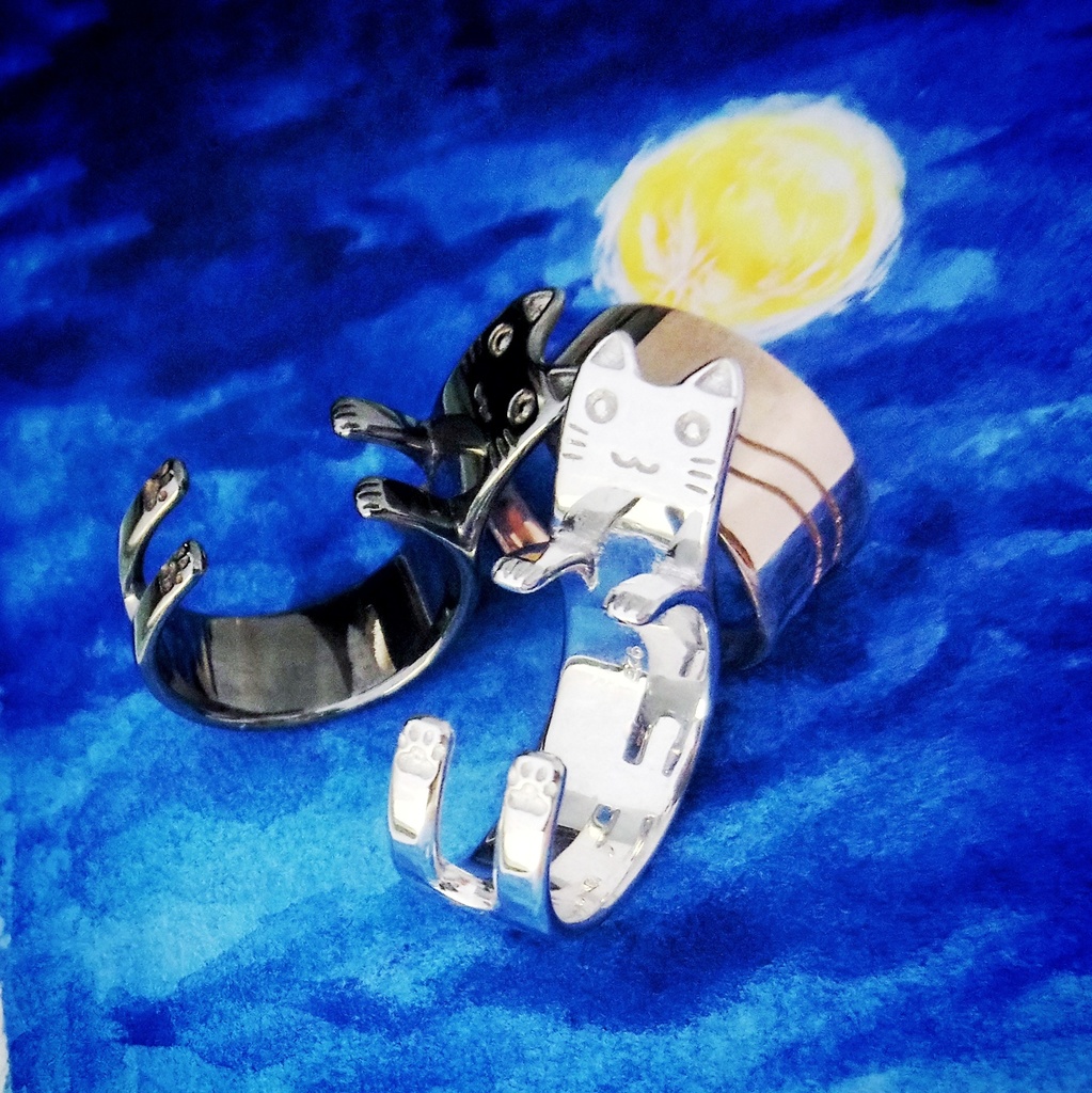 癒し系抱きしめる猫シルバーリング