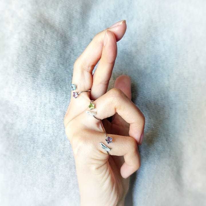 双子の星紫水晶とスイスブルートパーズ指輪リング