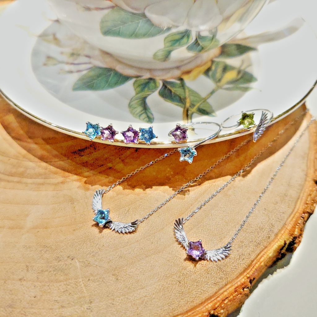 双子の星紫水晶とスイスブルートパーズ指輪リング