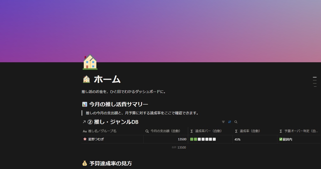 推し活家計簿+遠征管理|Notionで今月の"沼"を自動集計