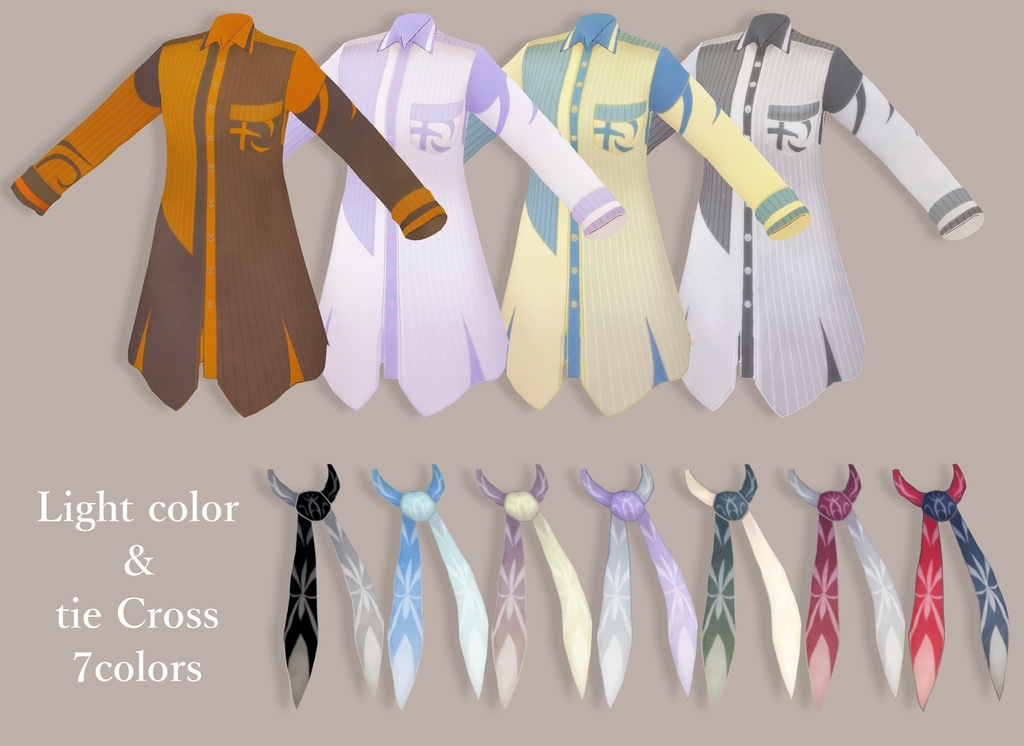 【正式版】バイカラーロングシャツ&ネクタイ【男女兼用】