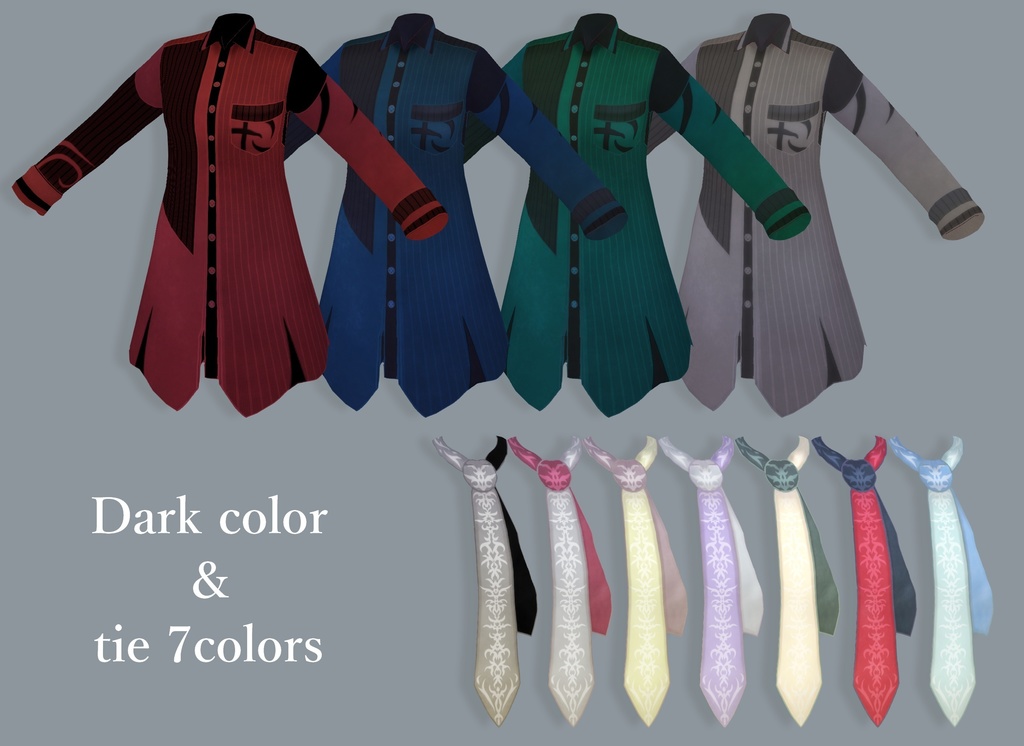 【正式版】バイカラーロングシャツ&ネクタイ【男女兼用】