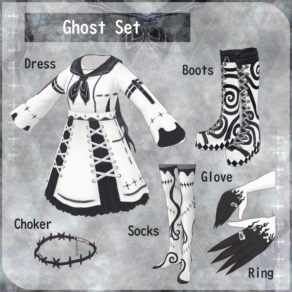 VRoid用【おばけコーデセット】Ghost Dress Set 3colors