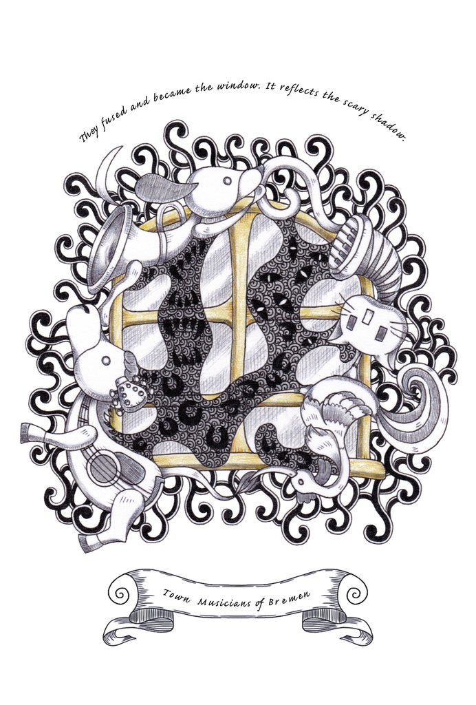 【額なし原画】グリム童話・ブレーメンの音楽隊