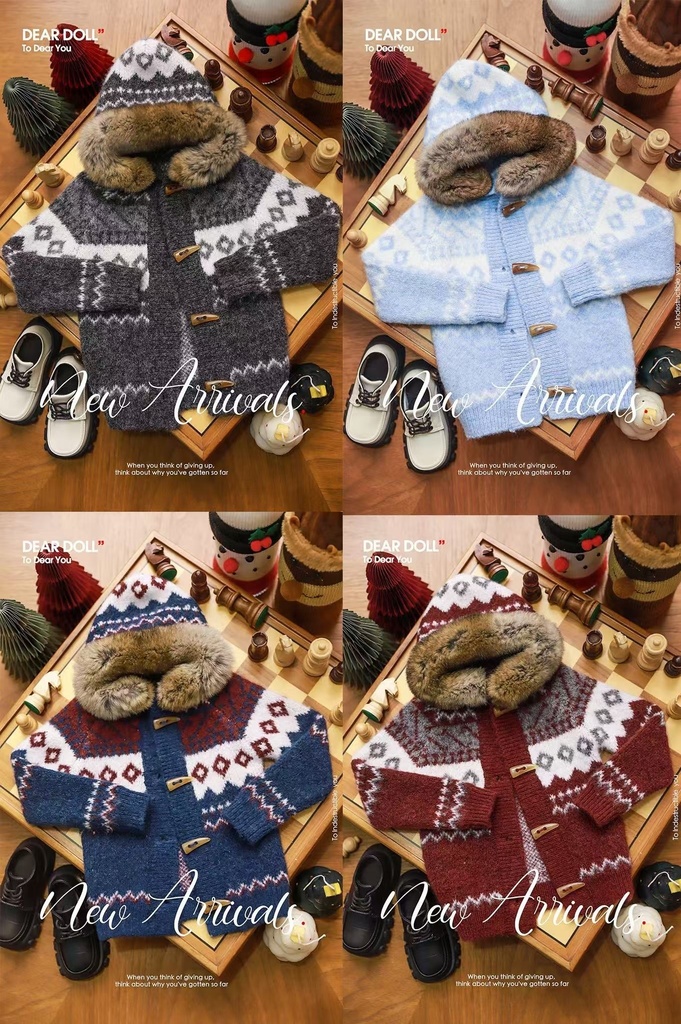 【予約】Fair Isle ニットカーディガンセット(レッキスラビットファー付け襟)【SDGr・SD13】【SD17・65‐68㎝】【70-73cm】【id72-id75,YC77】