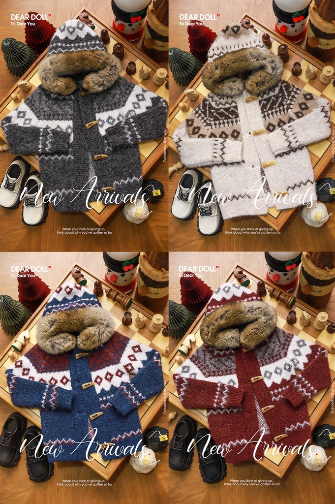 【予約】Fair Isle ニットカーディガンセット(レッキスラビットファー付け襟)【SDGr・SD13】【SD17・65‐68㎝】【70-73cm】【id72-id75,YC77】
