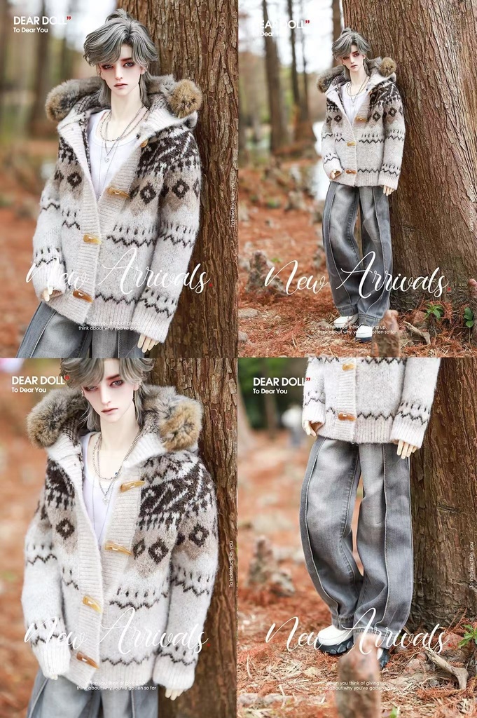 【予約】Fair Isle ニットカーディガンセット(レッキスラビットファー付け襟)【SDGr・SD13】【SD17・65‐68㎝】【70-73cm】【id72-id75,YC77】