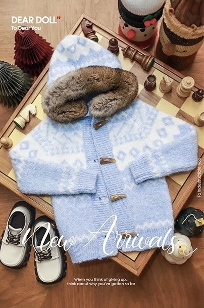 【予約】Fair Isle ニットカーディガンセット(レッキスラビットファー付け襟)【SDGr・SD13】【SD17・65‐68㎝】【70-73cm】【id72-id75,YC77】