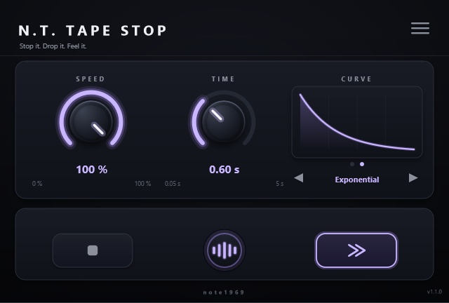 N.T.TapeStop - テープストップ エフェクト VST3 プラグイン (Windows)