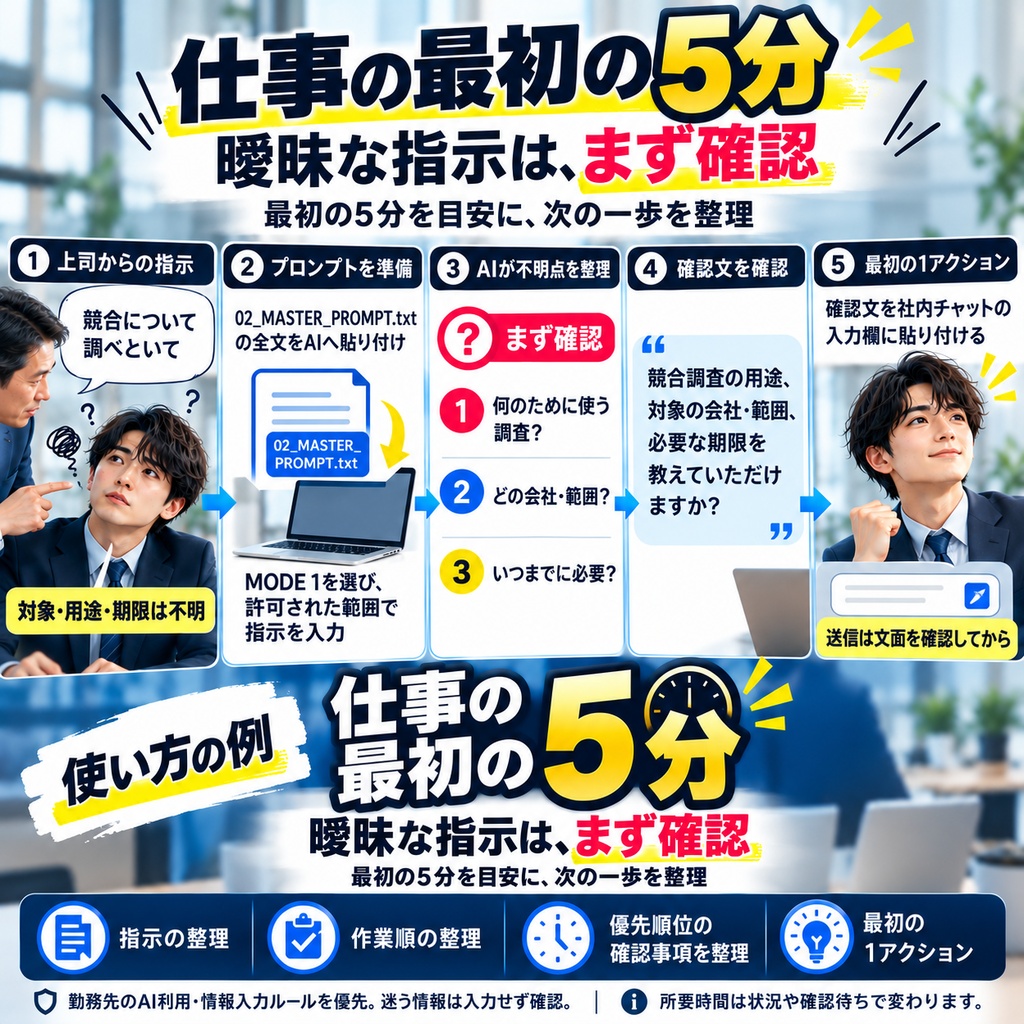 仕事の最初の5分 完全版|AI仕事整理キット【3モード・9ファイル】
