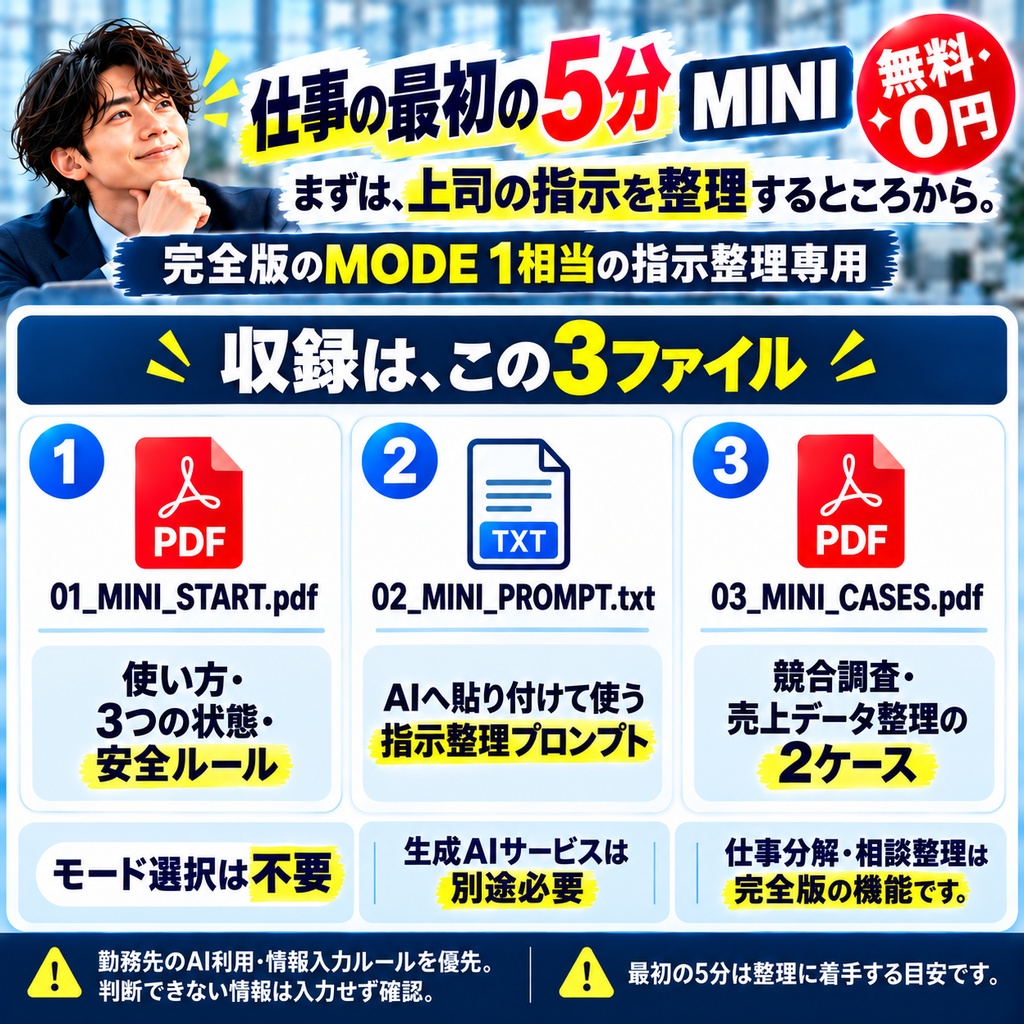 仕事の最初の5分 MINI｜無料体験版【指示整理専用・3ファイル】