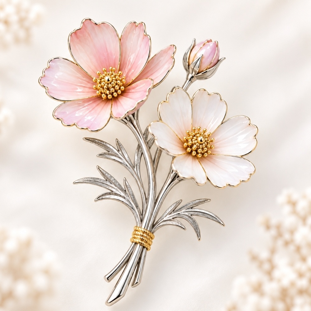 コスモスの花束ブローチ|七宝焼で仕立てた秋色フラワージュエリー