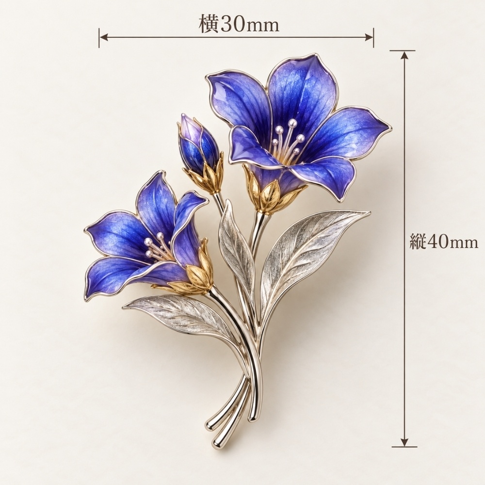 リンドウの花束ブローチ|青紫の七宝焼とシルバーの上品な輝き