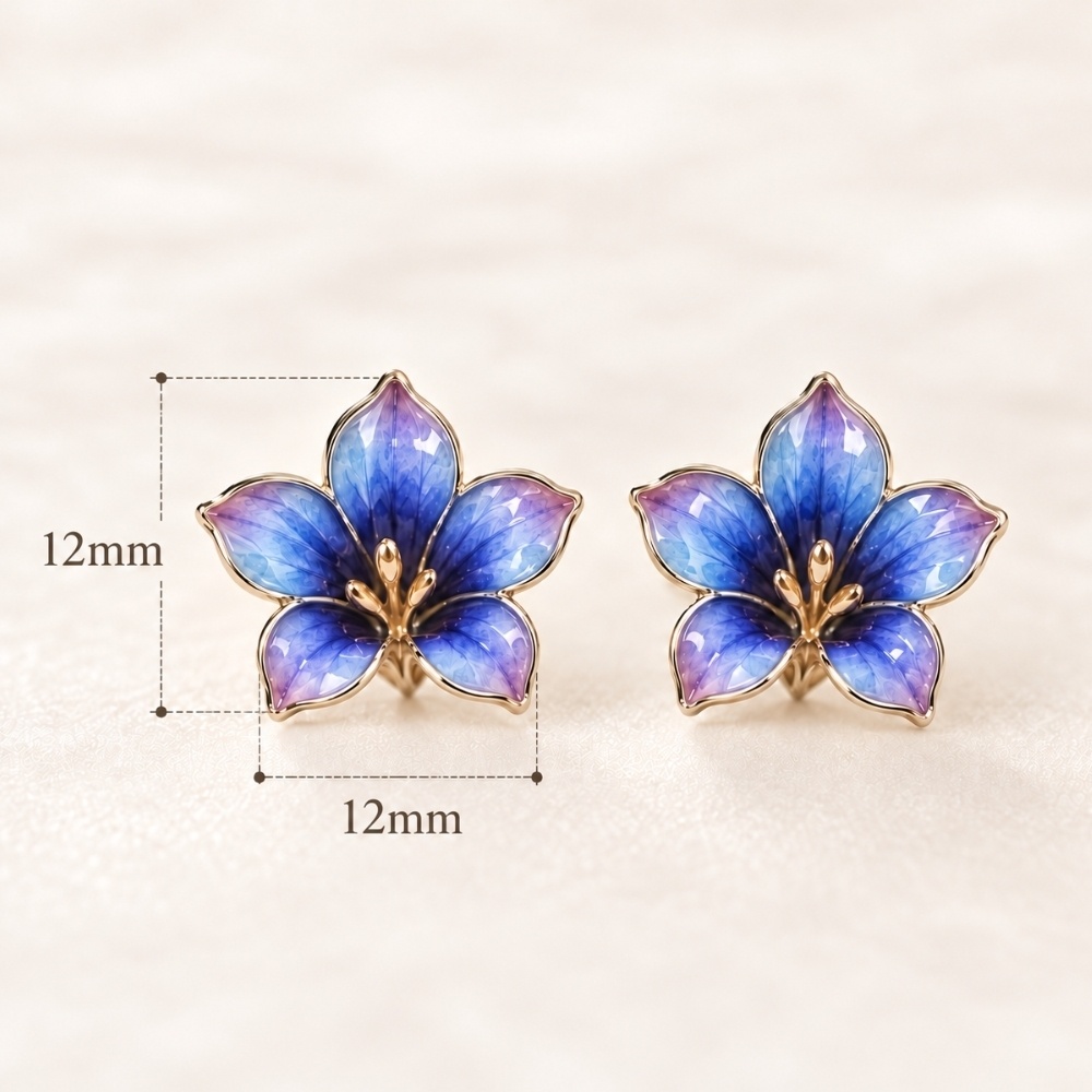 凛と咲くリンドウの花ピアス|青紫グラデーションの七宝焼ジュエリー