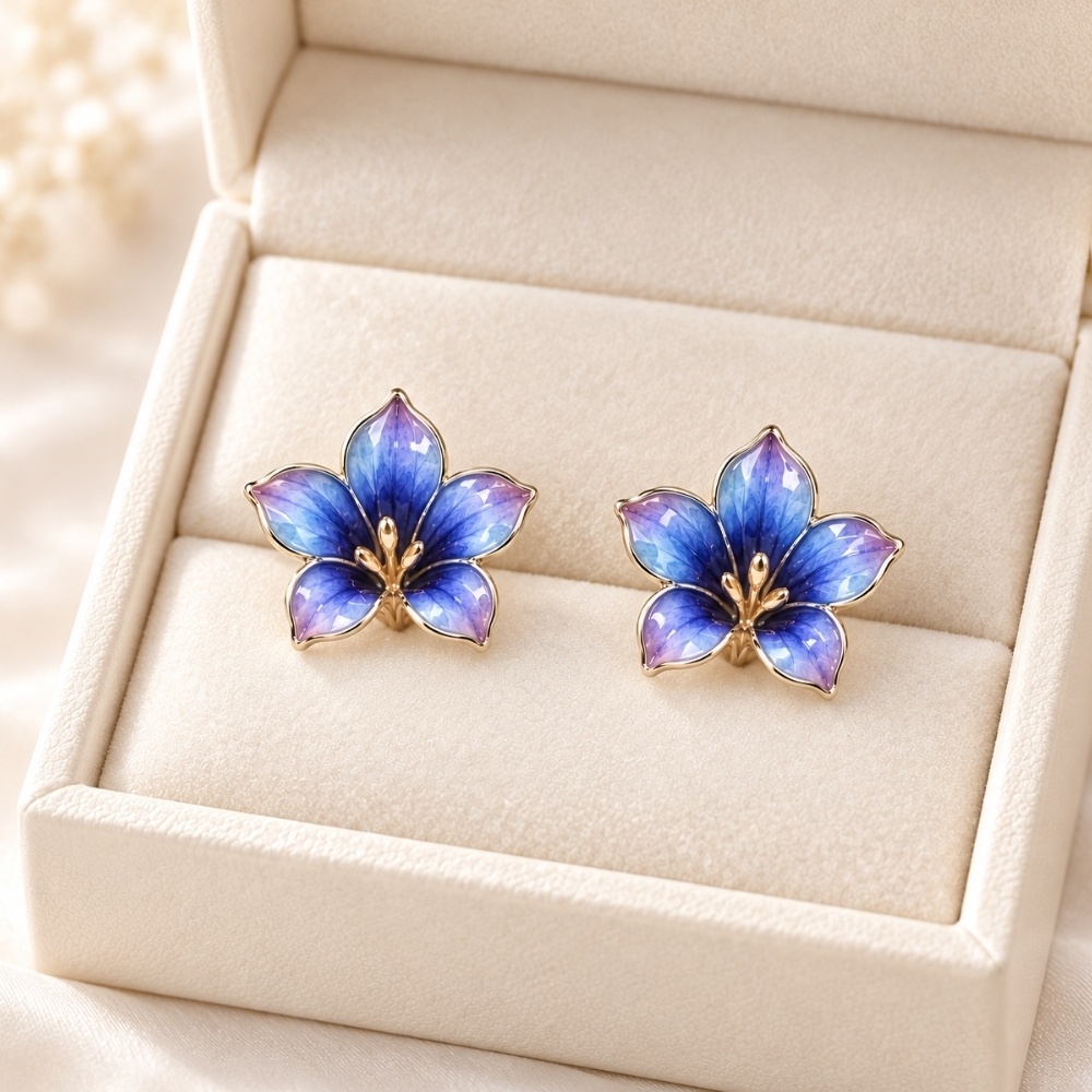 凛と咲くリンドウの花ピアス|青紫グラデーションの七宝焼ジュエリー