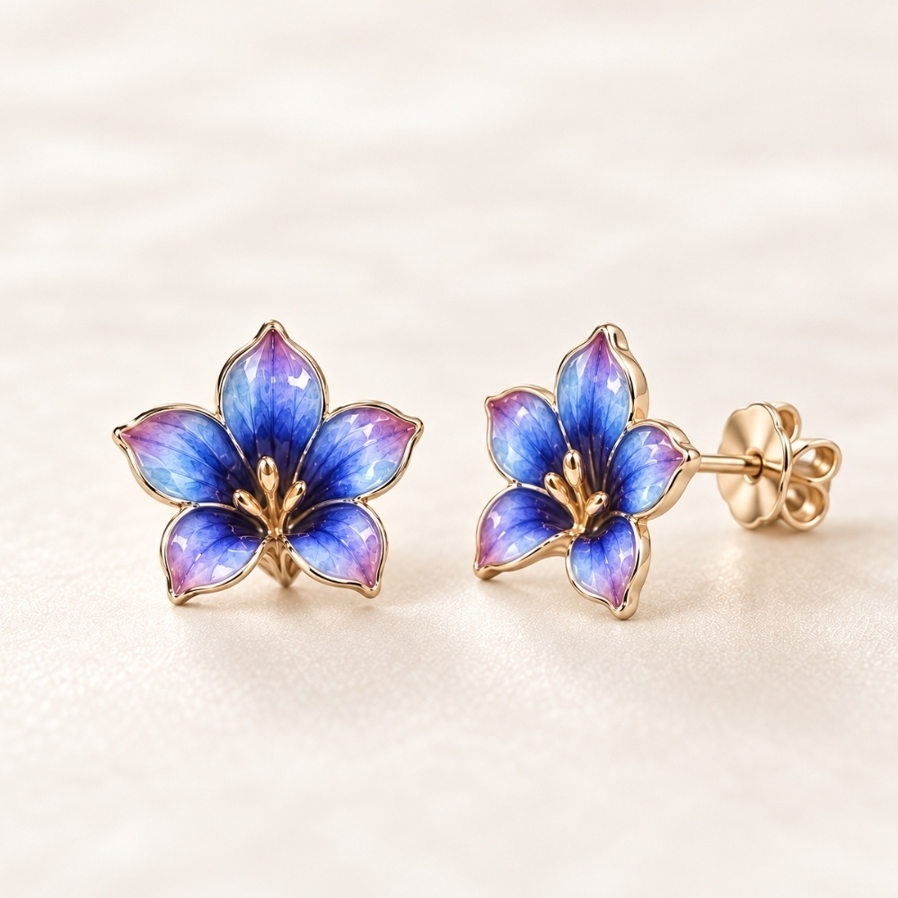 凛と咲くリンドウの花ピアス|青紫グラデーションの七宝焼ジュエリー