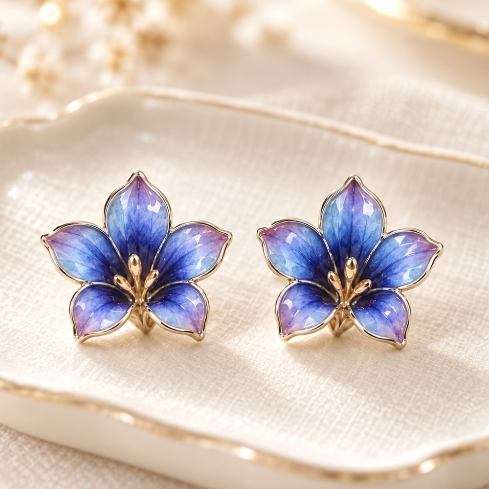 凛と咲くリンドウの花ピアス|青紫グラデーションの七宝焼ジュエリー