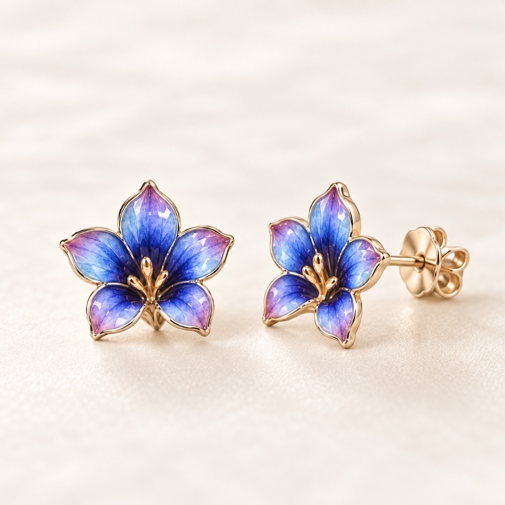 凛と咲くリンドウの花ピアス|青紫グラデーションの七宝焼ジュエリー