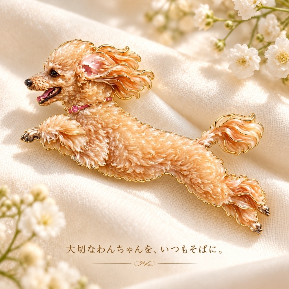 跳ねるトイプードルのブローチ｜愛犬をそばに感じる、特別なわんこジュエリー