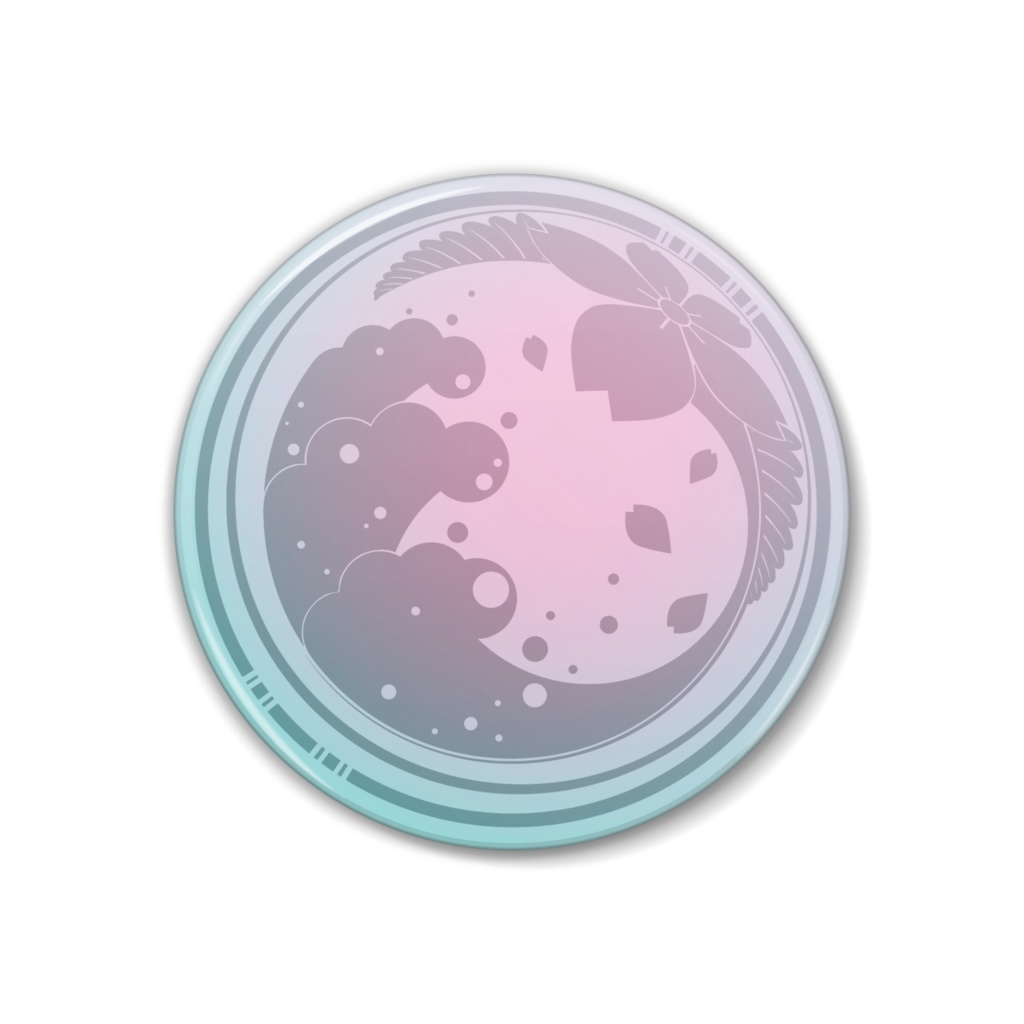 家紋缶バッジ【波に双葉山桜】38mm