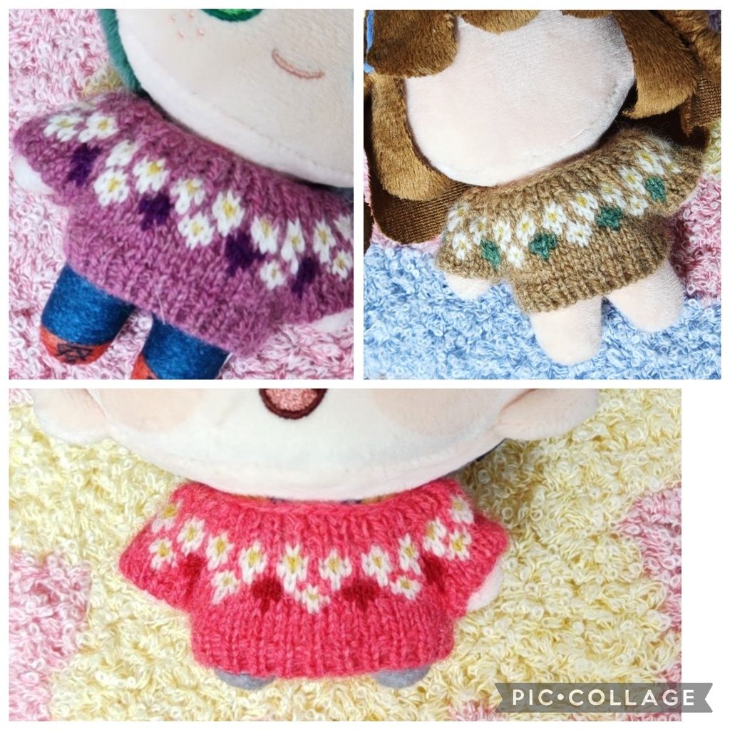 【約10㎝ぬいぐるみ】編み込みプルオーバー★フローラルハート/クロス&ダイヤ