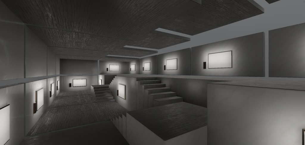 【3Dモデル】cluster向け展覧会ギャラリー3種_Vol.04_Stone&WoodCeiling_Ver1.00