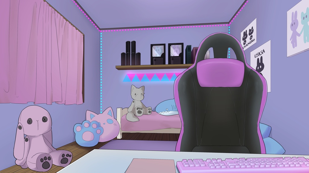 Vtuber 配信者向け 部屋 背景素材 ピンク 猫本 ねこあし Booth